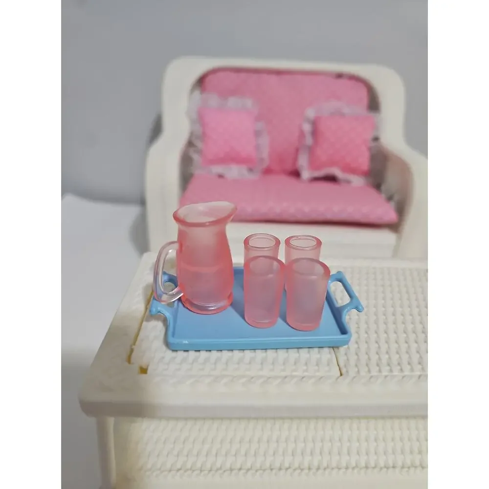 Vintage Barbie Wicker Living Room Set Couch Table Chair Furniture Mattel 1983